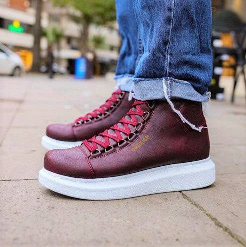 High Top Platform Sneakers for Men by Apollo | Kelly in Bordeaux Brilliance