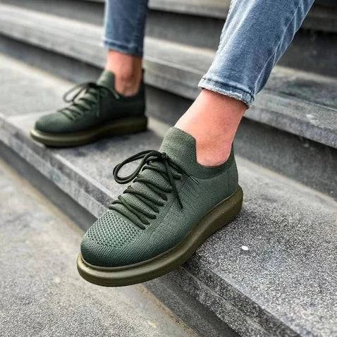 Low Top Knitted Casual Men's Sneakers by Apollo Moda | Torino Emerald Allure