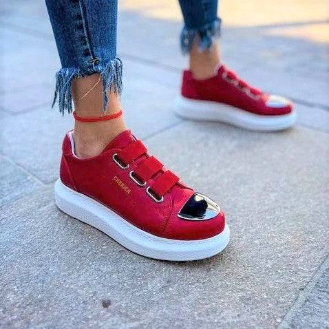 Slip-On Fashion Sneakers With Toe Cap for Women by Apollo | Luiz X in Ruby Radiance