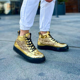 High Top Platform Sneakers for Men by Apollo Moda | Royal Golden Mirage