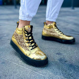 High Top Platform Sneakers for Men by Apollo Moda | Royal Golden Mirage