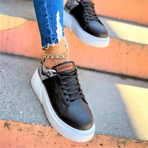 Low Top Casual Sneakers for Women by Apollo Moda | Santos Midnight Serpent