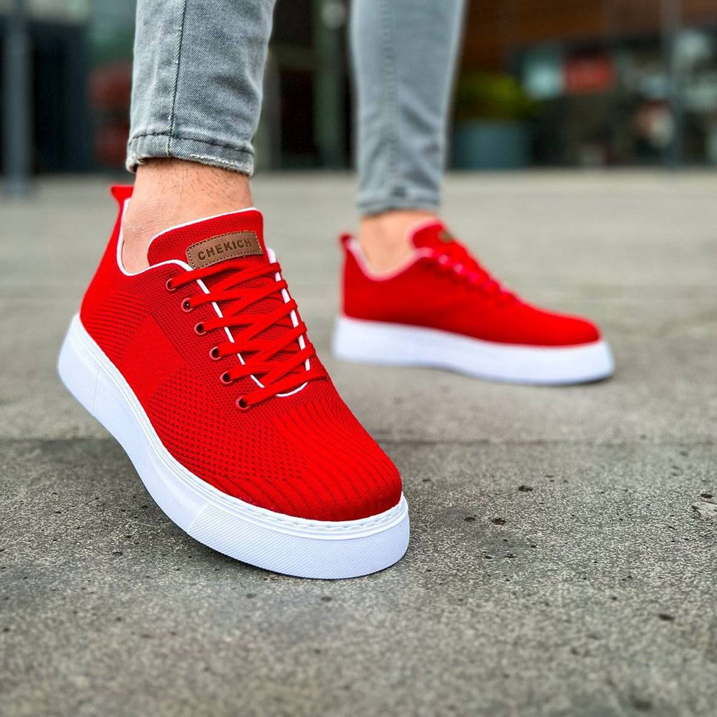 Low Top Knitted Casual Sneakers for Men by Apollo Moda | Kotor Crimson Pulse
