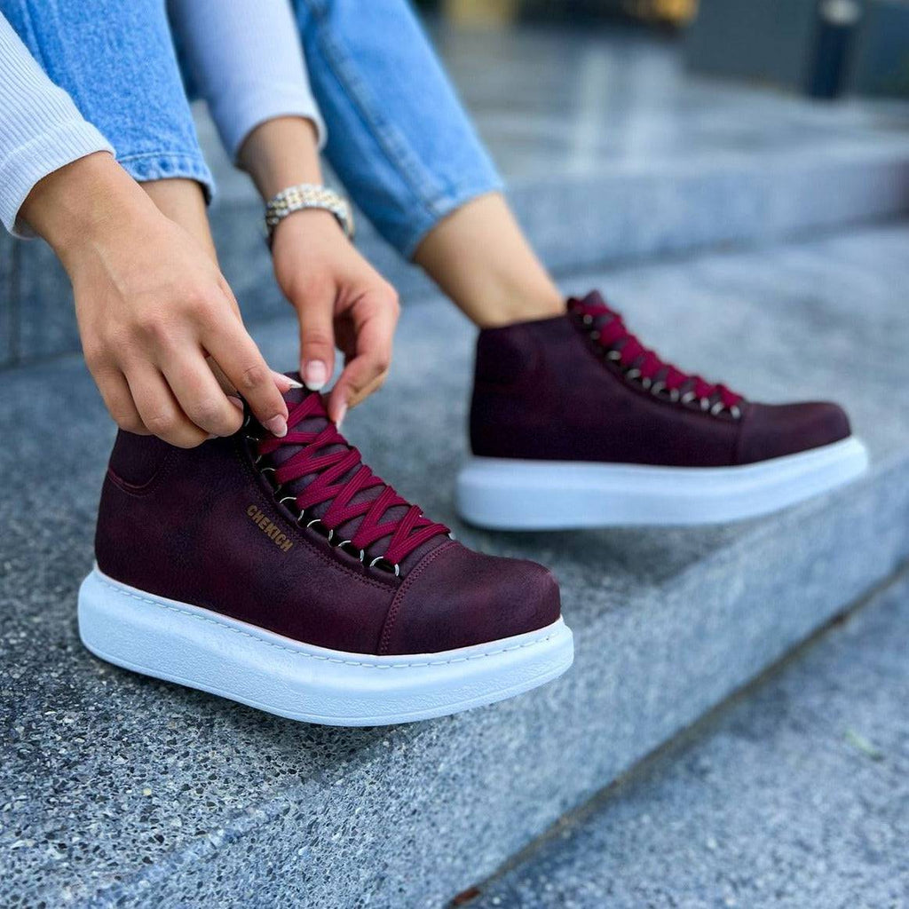 High Top Platform Sneakers for Women by Apollo Moda | Kelly Bordeaux Brilliance