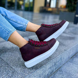 High Top Platform Sneakers for Women by Apollo Moda | Kelly Bordeaux Brilliance