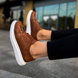 Slip-On Low Top Sneakers for Men by Apollo Moda | Miami Brown & White