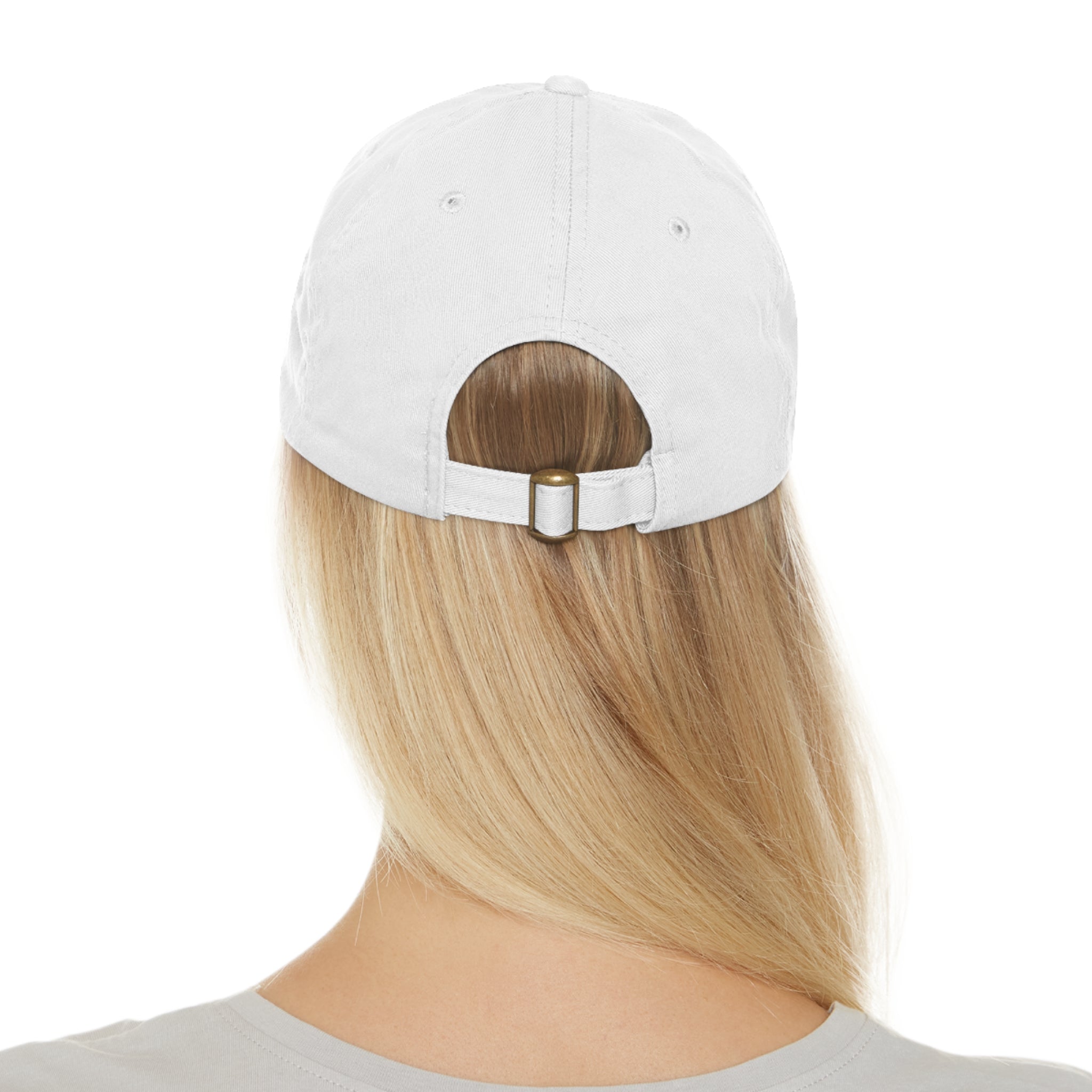Apollo Moda White & Brown Dad Hat with Leather Patch (Rectangle)