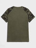 Men Cotton Camo Print Raglan Sleeve Tee - Apollo Moda