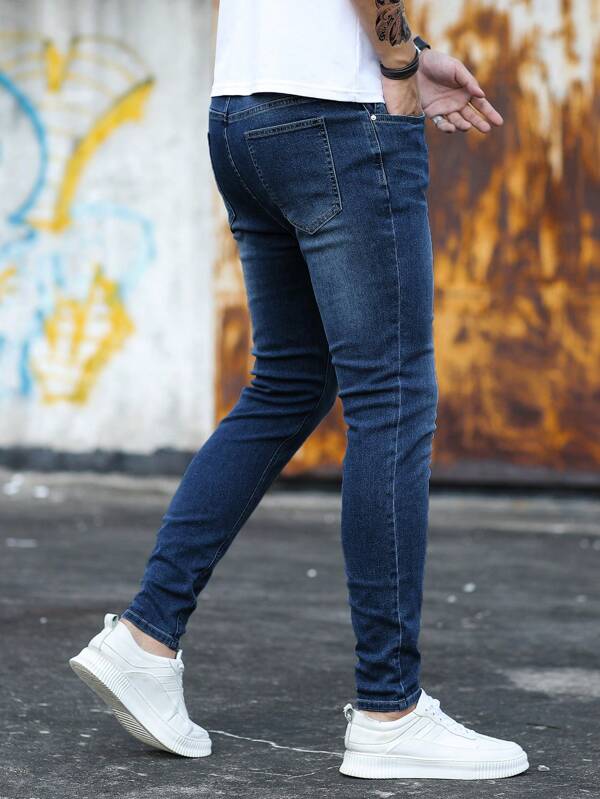 Men Cotton Slant Pocket Skinny Jeans