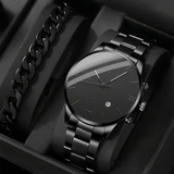 1 reloj de cuarzo con fecha de decoración de diamantes de imitación para hombre y 1 pulsera