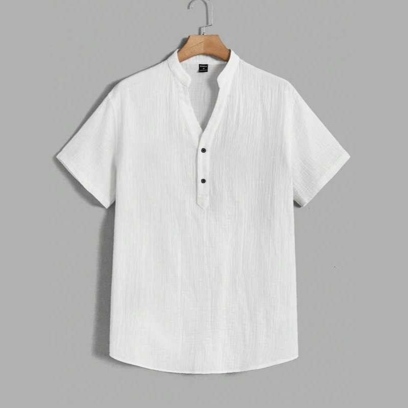 Men Solid Half Button Shirt - Apollo Moda