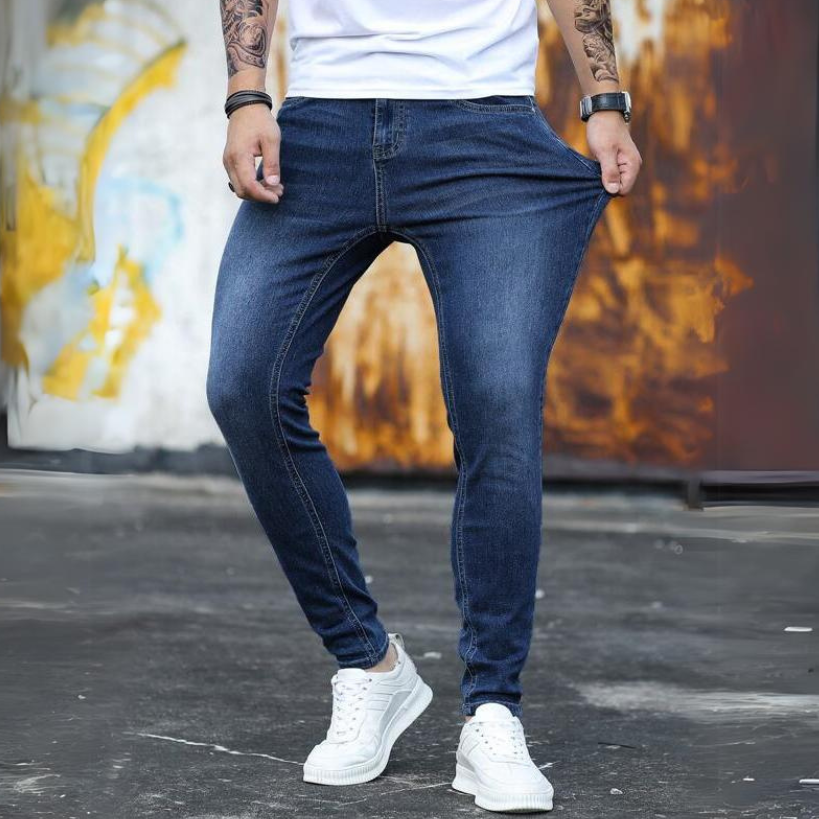 Men Cotton Slant Pocket Skinny Jeans