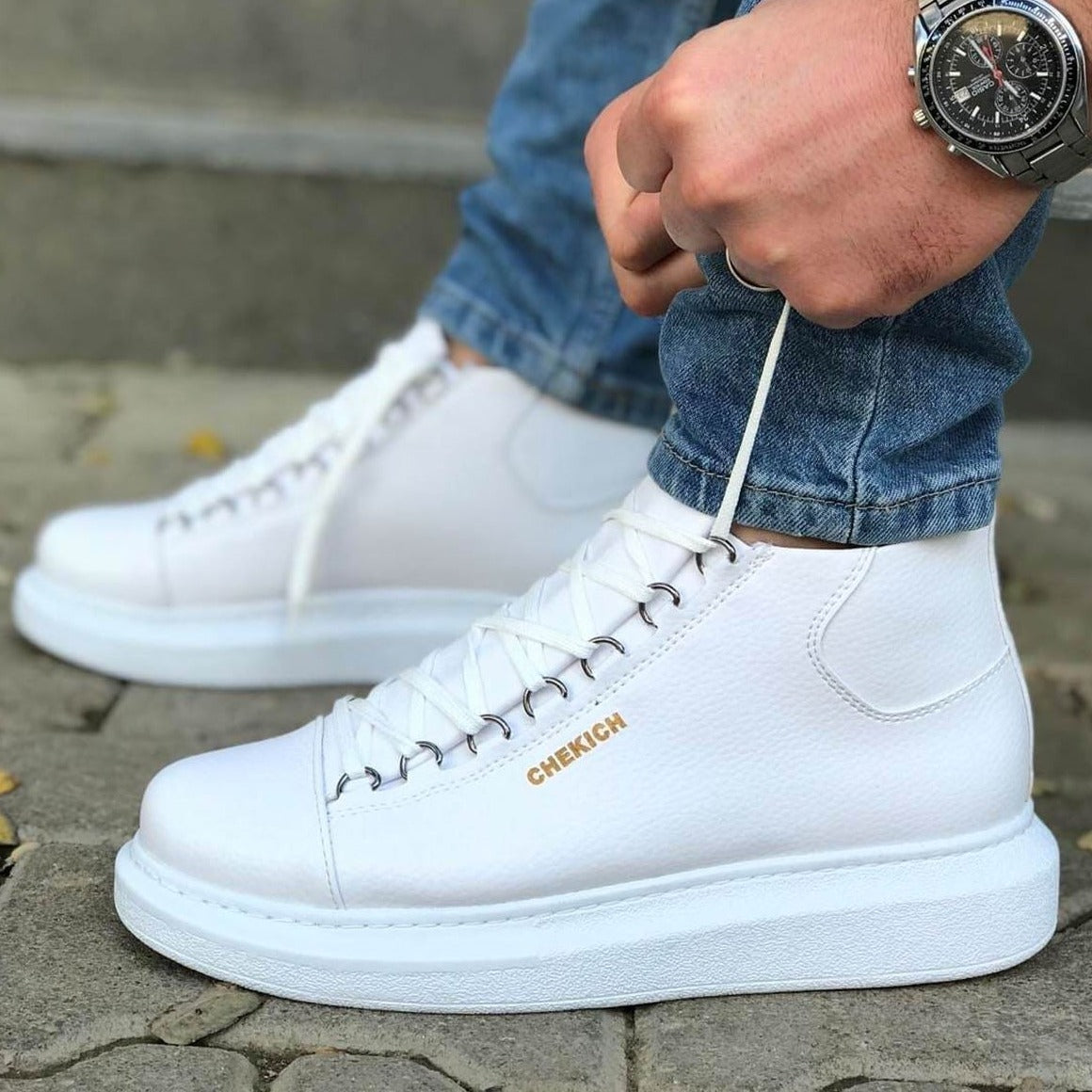 på trods af skrige fordrejer High Top Platform Sneakers for Men by Apollo | Kelly in All White – Apollo  Moda