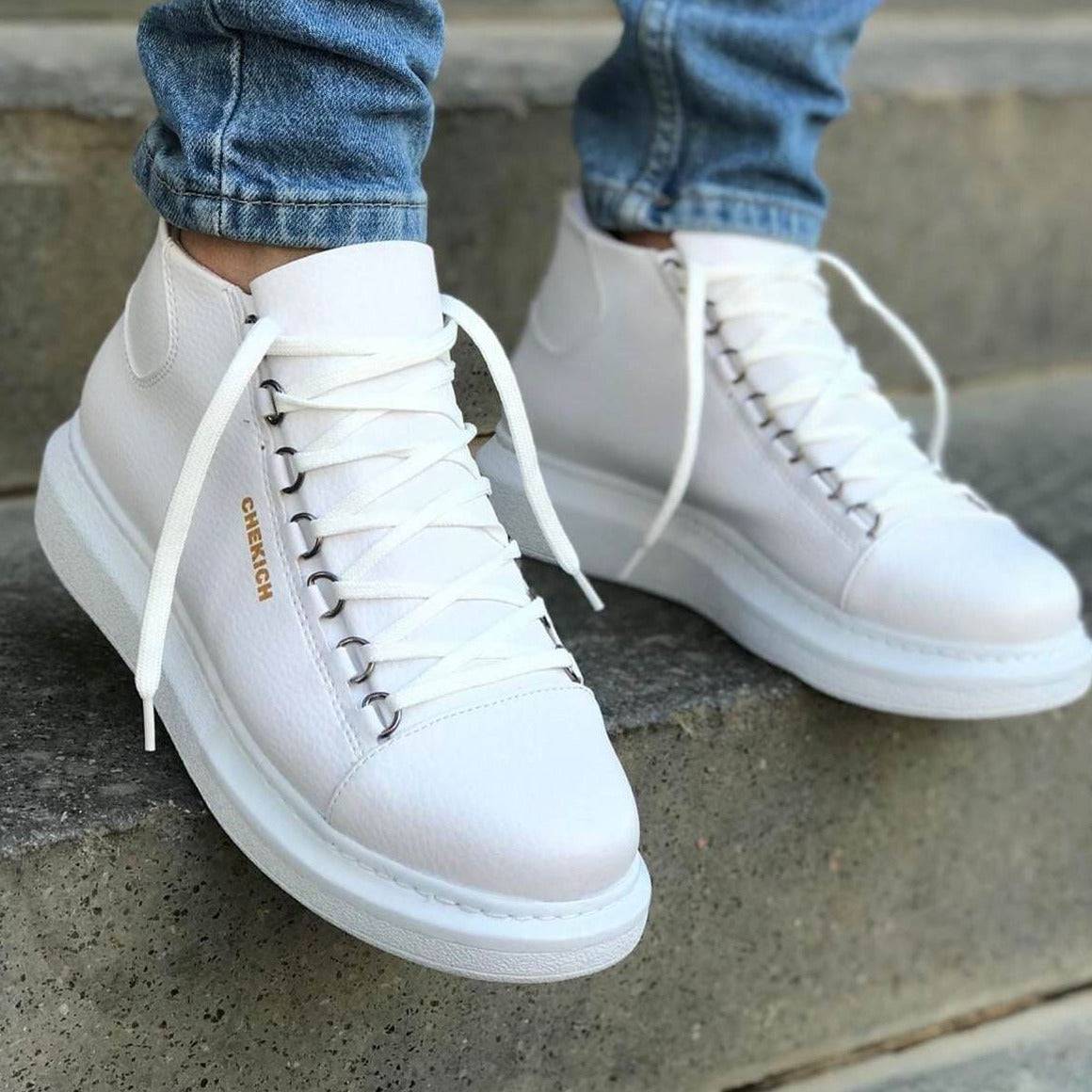 på trods af skrige fordrejer High Top Platform Sneakers for Men by Apollo | Kelly in All White – Apollo  Moda