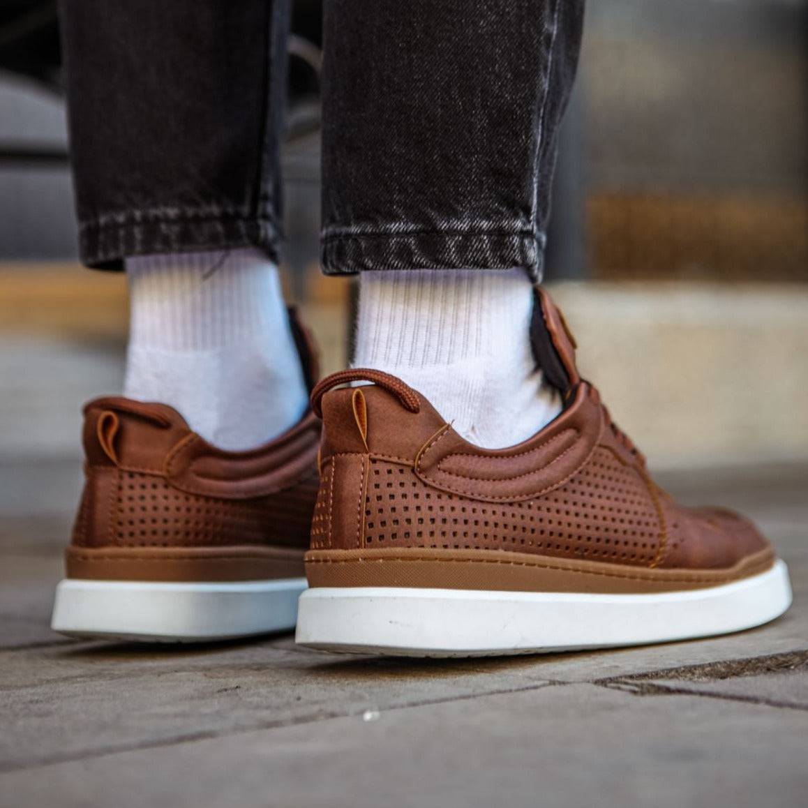 Low Top Casual Brogue Pattern Sneakers for Men by Apollo Moda | Hercules Earthy Charm