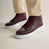 High Top Platform Sneakers for Men by Apollo | Kelly X in Bordeaux Brilliance