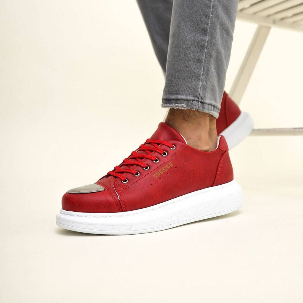 Low Top Metal Toe Cap Men's Sneakers by Apollo | Luiz Z in Crimson Elegance