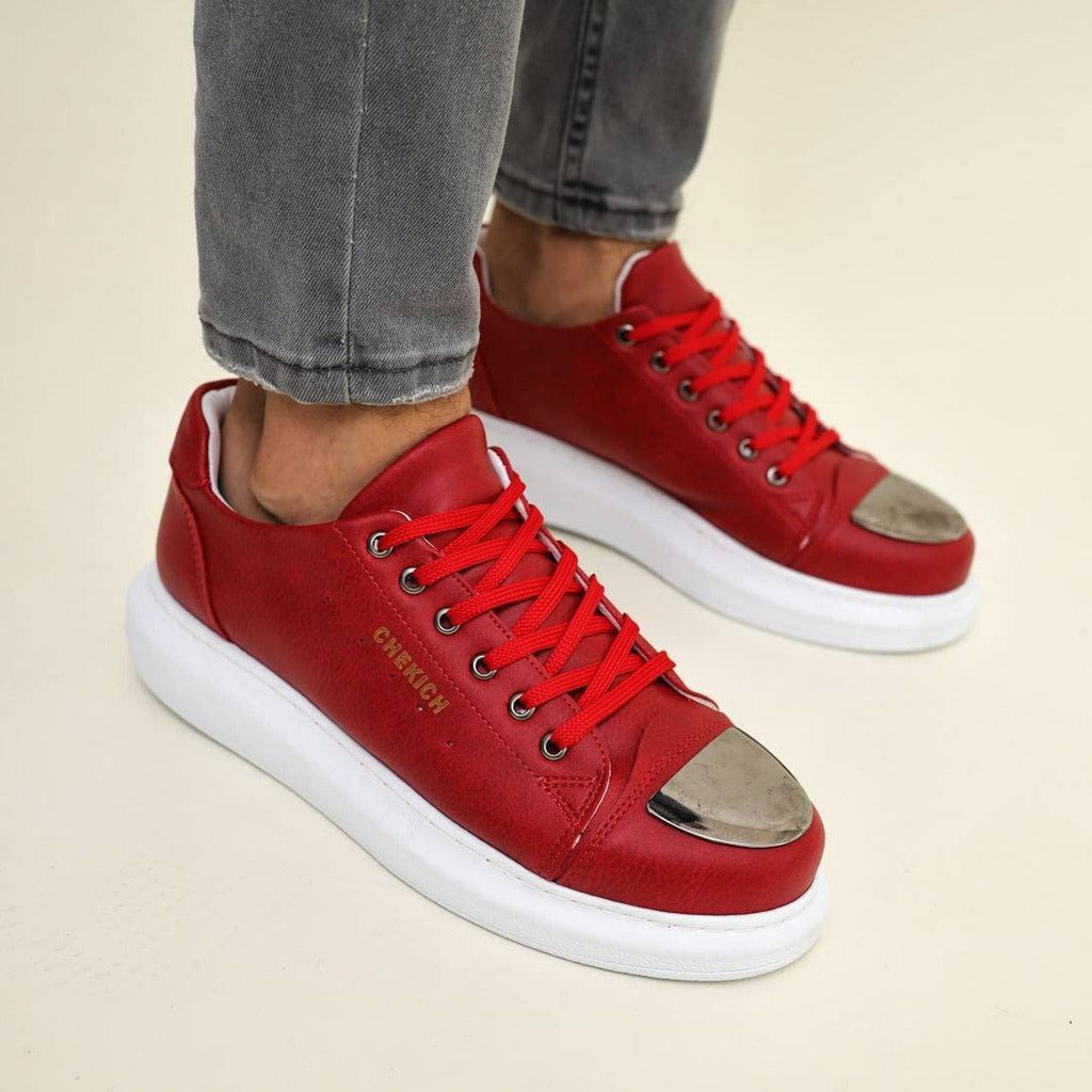 Low Top Metal Toe Cap Men's Sneakers by Apollo | Luiz Z in Crimson Elegance
