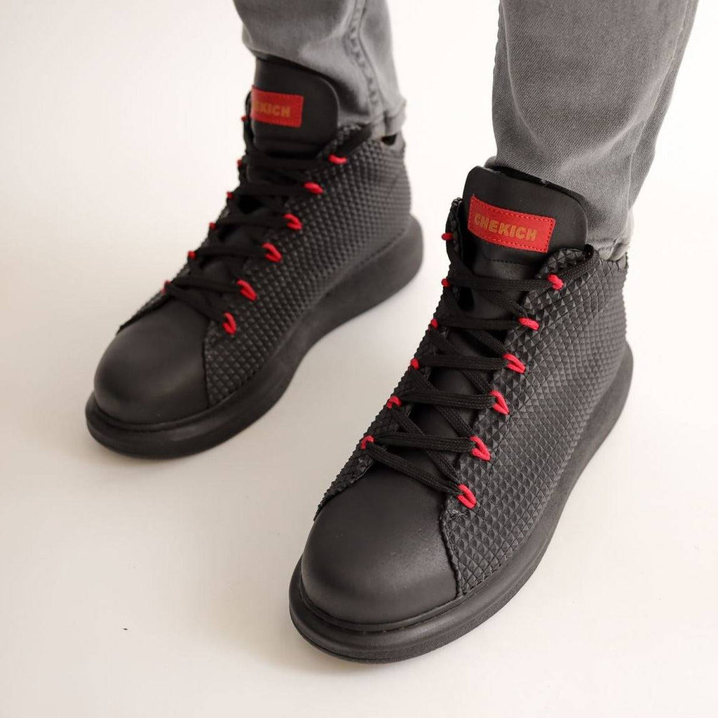 Casual Boots Platform High Tops for Men by Apollo Moda | Pato Crimson Accents