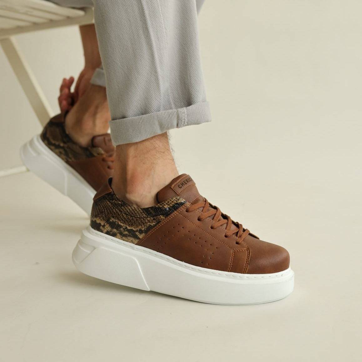 Low Top Casual Sneakers for Men by Apollo | Santos Brown & White