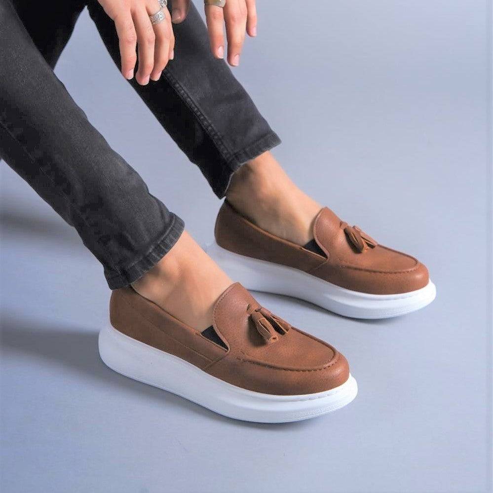 Men's Classic Fashionable Loafers by La La Shoeland | Paris in Brown & White