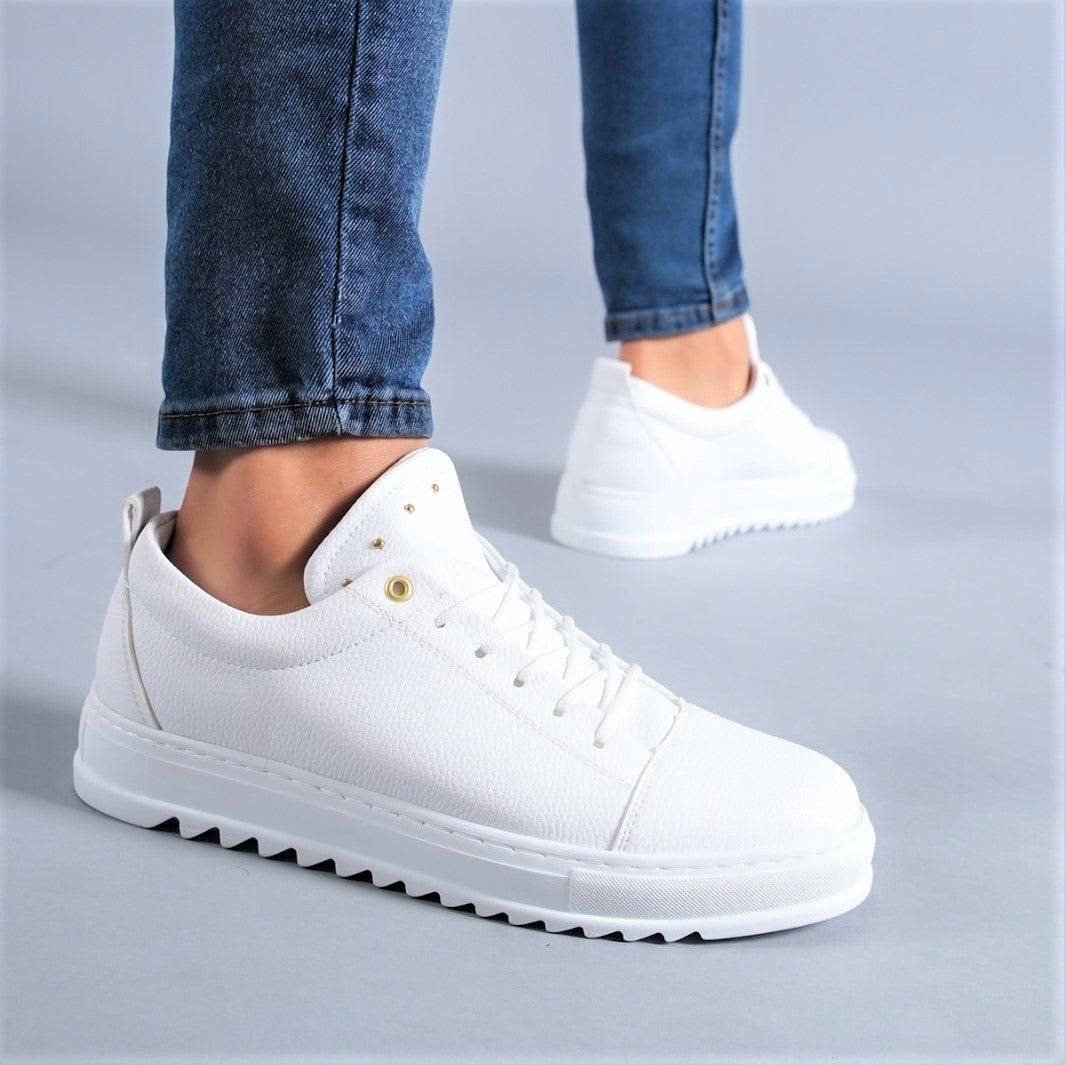 Men's Casual Fashionable Sneakers by La La Shoeland | Preston in All White