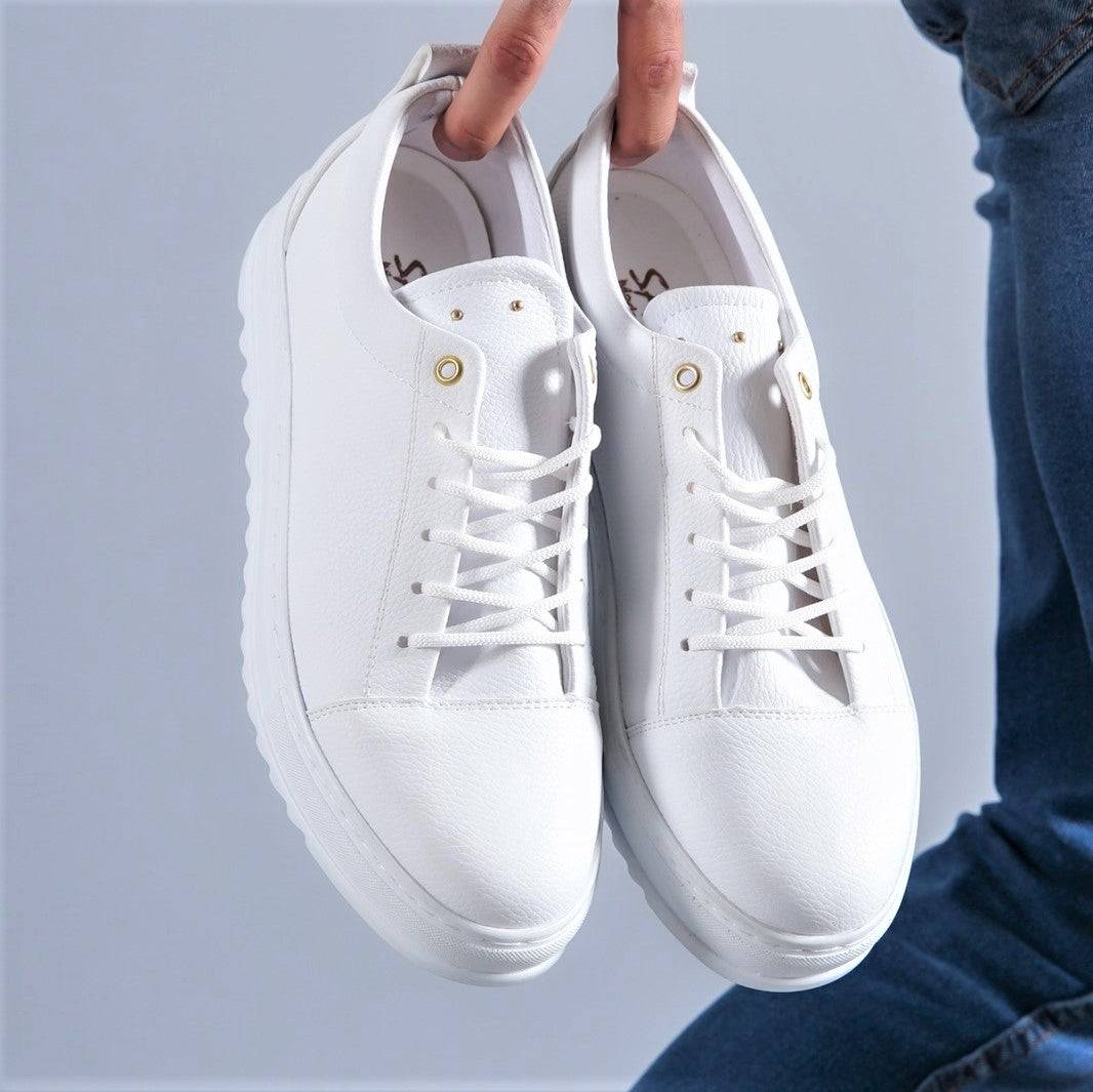 Men's Casual Fashionable Sneakers by La La Shoeland | Preston in All White