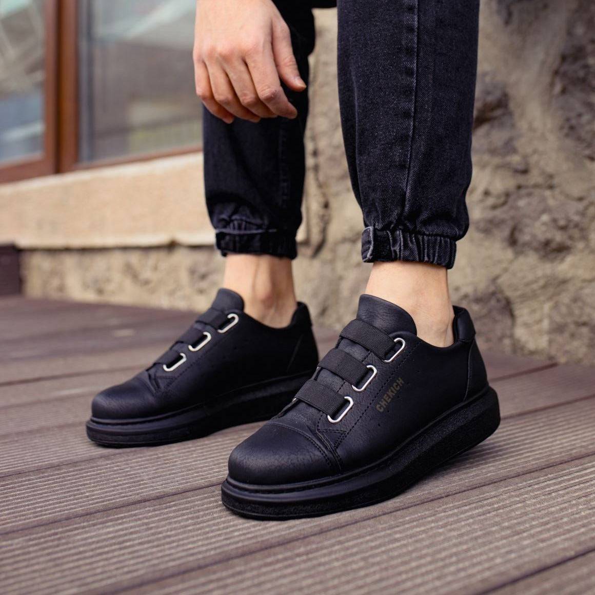 Slip-On Platform Sneakers for Men by Apollo | Luiz in Midnight Black