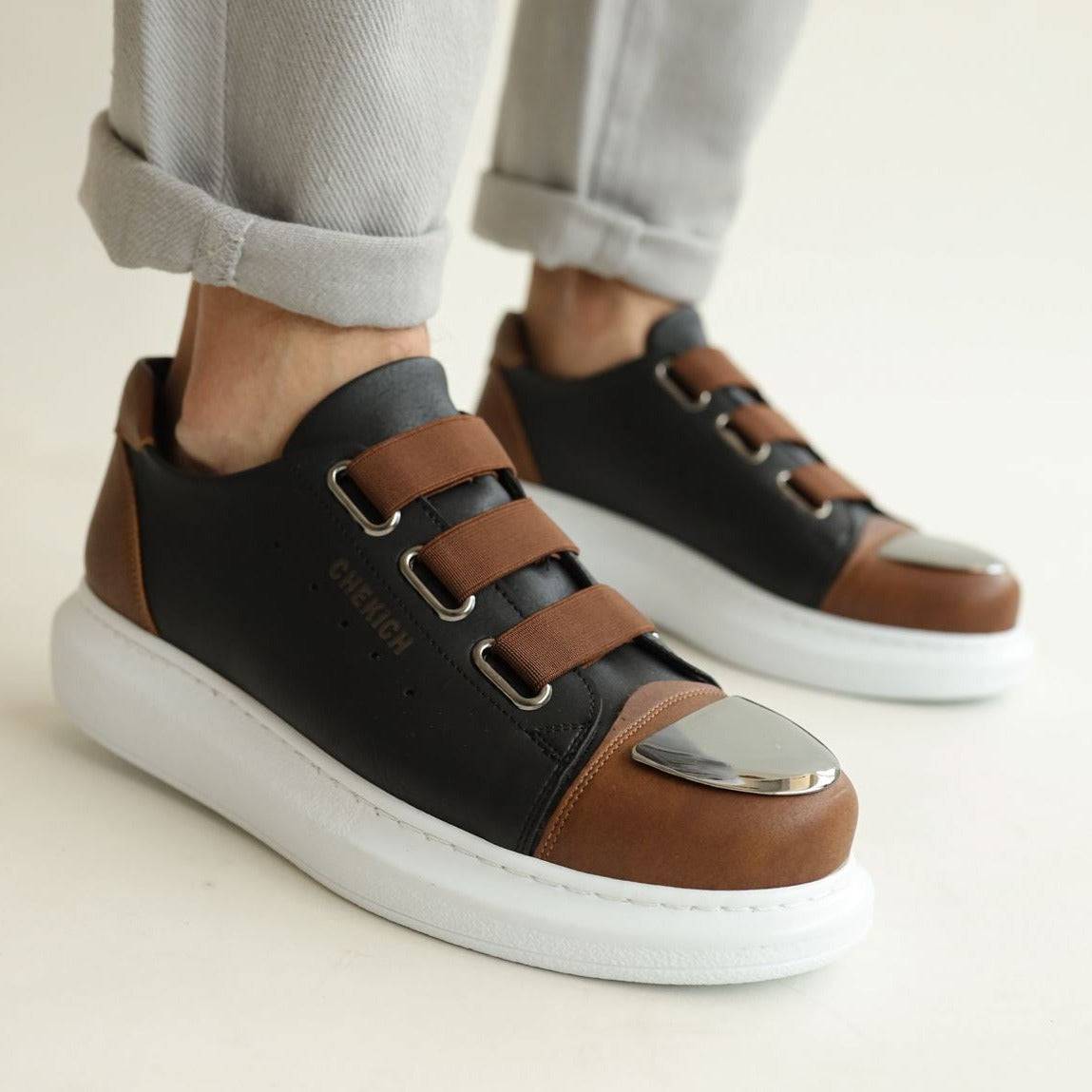 Slip-On Metal Toe Cap Sneakers for Men by Apollo | Luiz Y in Shadowed Umber