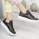 Low Top Casual Platform Sneakers for Women by Apollo Moda | Pluto Midnight Black