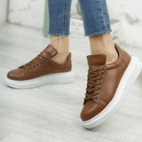 Low Top Casual Platform Sneakers for Women by Apollo Moda | Pluto Rich Brown