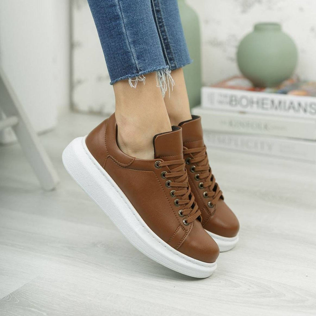 Low Top Casual Platform Sneakers for Women by Apollo Moda | Pluto Rich Brown